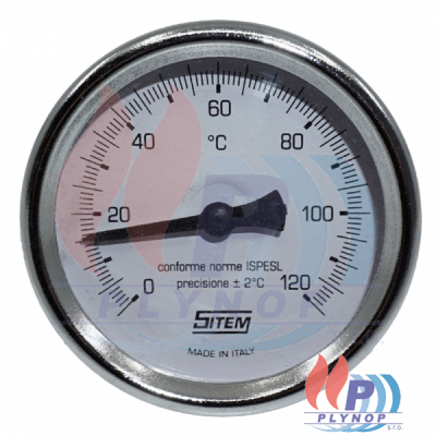 Teploměr s jímkou 0-120°C, 45mm a 1/2" vnějším závitem REGULUS - 10473